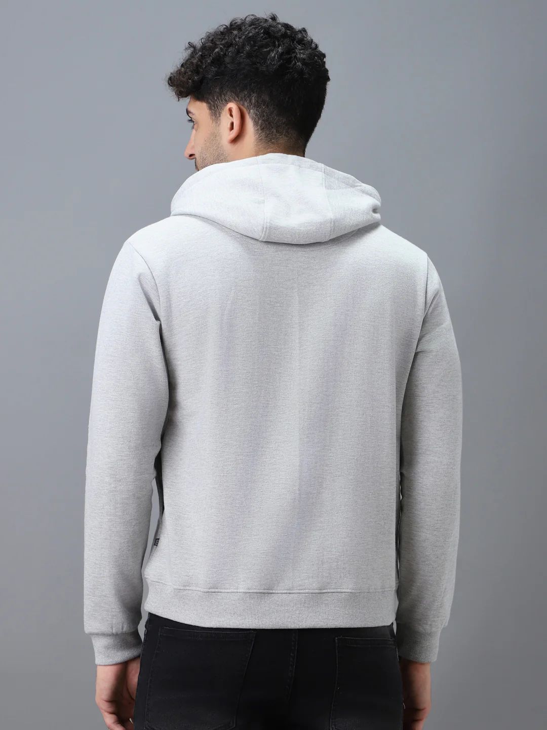 Men's Grey Cotton Solid Button Hooded Neck Sweatshirt - Image 3