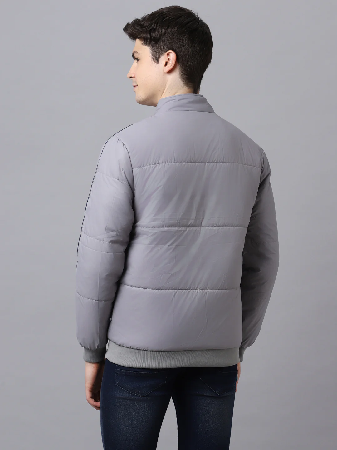 Men's Grey Full Sleeve Zippered Puffer Jacket - Image 3