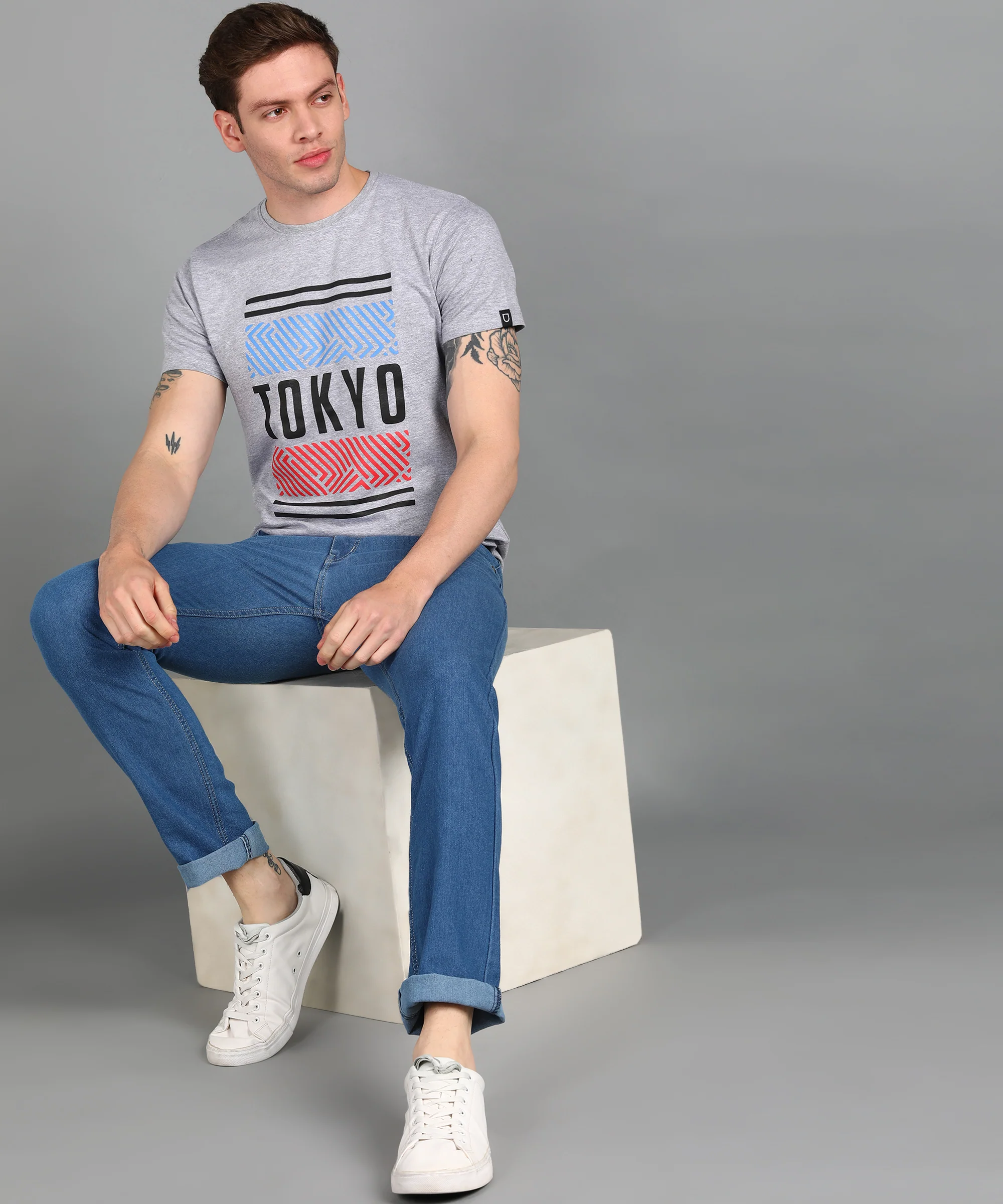 Urbano Fashion Men's Grey Graphic Printed Round Neck Half Sleeve Slim Fit Cotton T-Shirt - Image 3