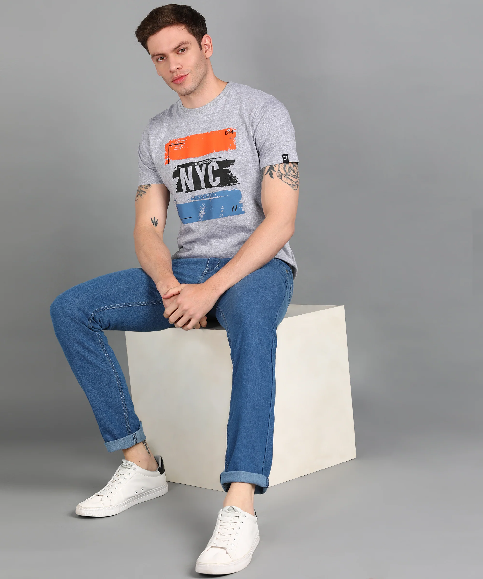 Urbano Fashion Men's Grey Graphic Printed Round Neck Half Sleeve Slim Fit Cotton T-Shirt - Image 4