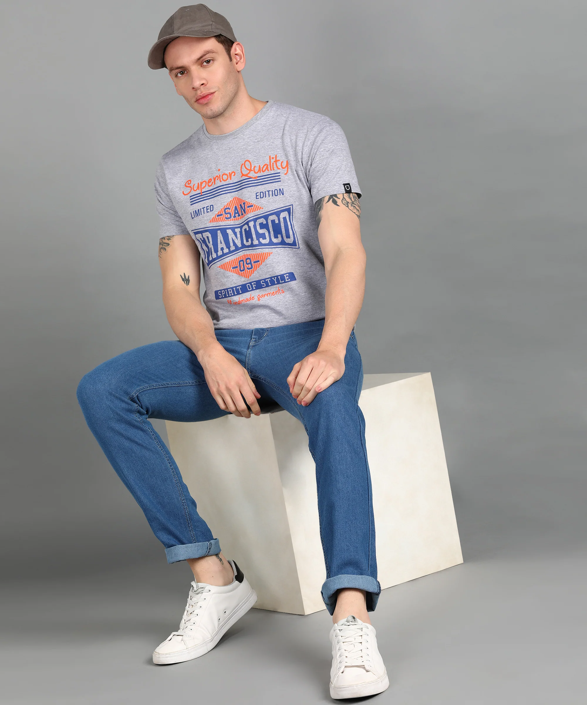Urbano Fashion Men's Grey Graphic Printed Round Neck Half Sleeve Slim Fit Cotton T-Shirt - Image 4