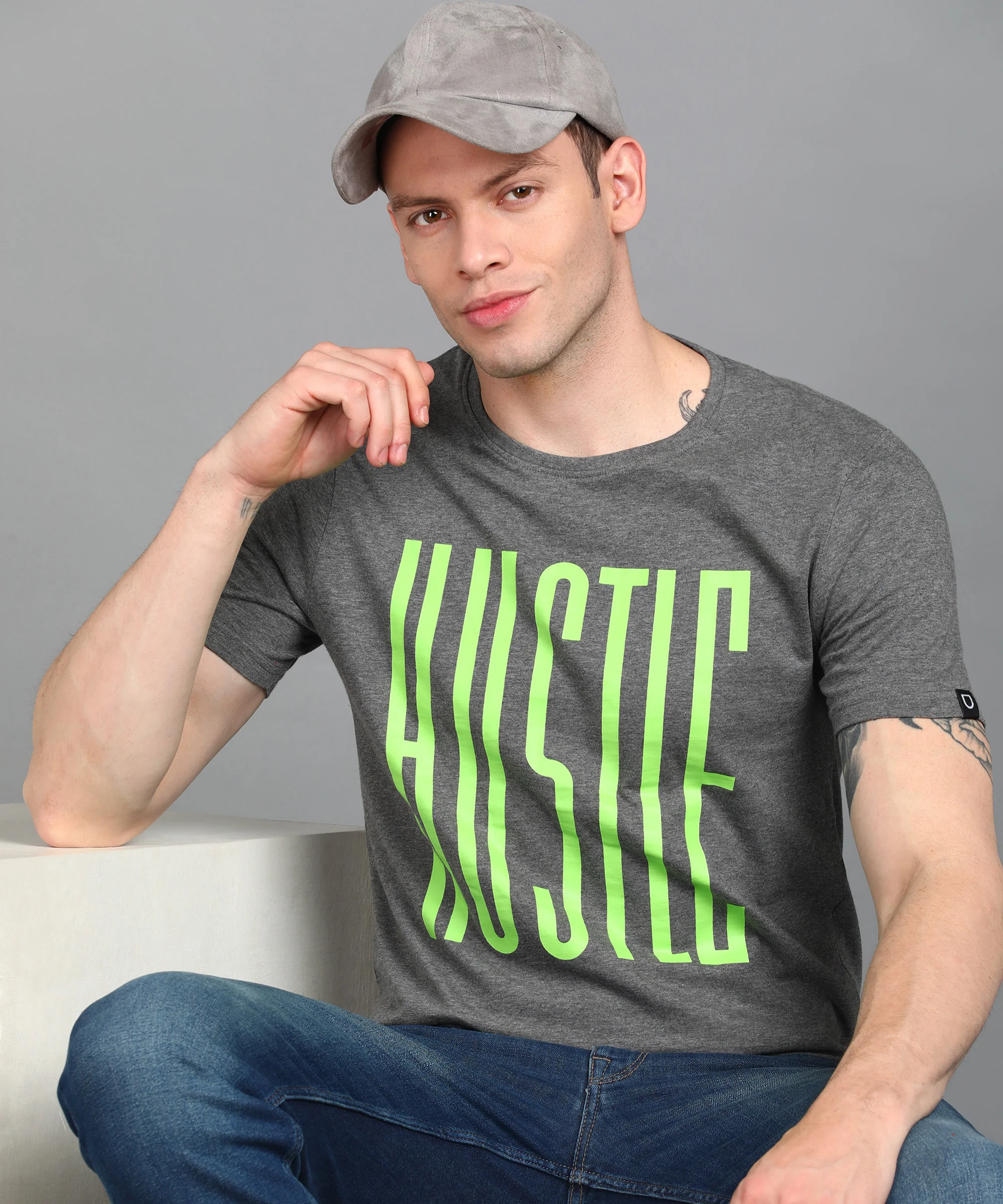 Urbano Fashion Men's Grey Graphic Printed Round Neck Half Sleeve Slim Fit Cotton T-Shirt - Image 4