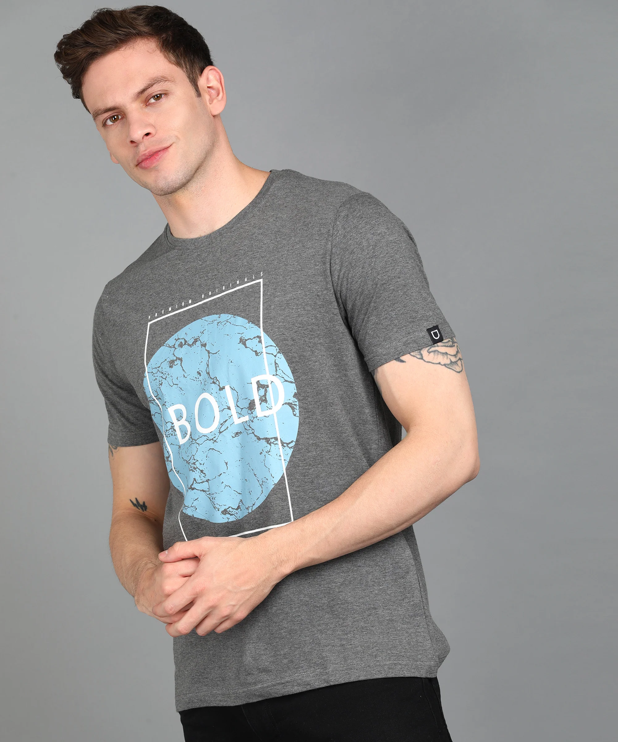 Urbano Fashion Men's Grey Graphic Printed Round Neck Half Sleeve Slim Fit Cotton T-Shirt - Image 3