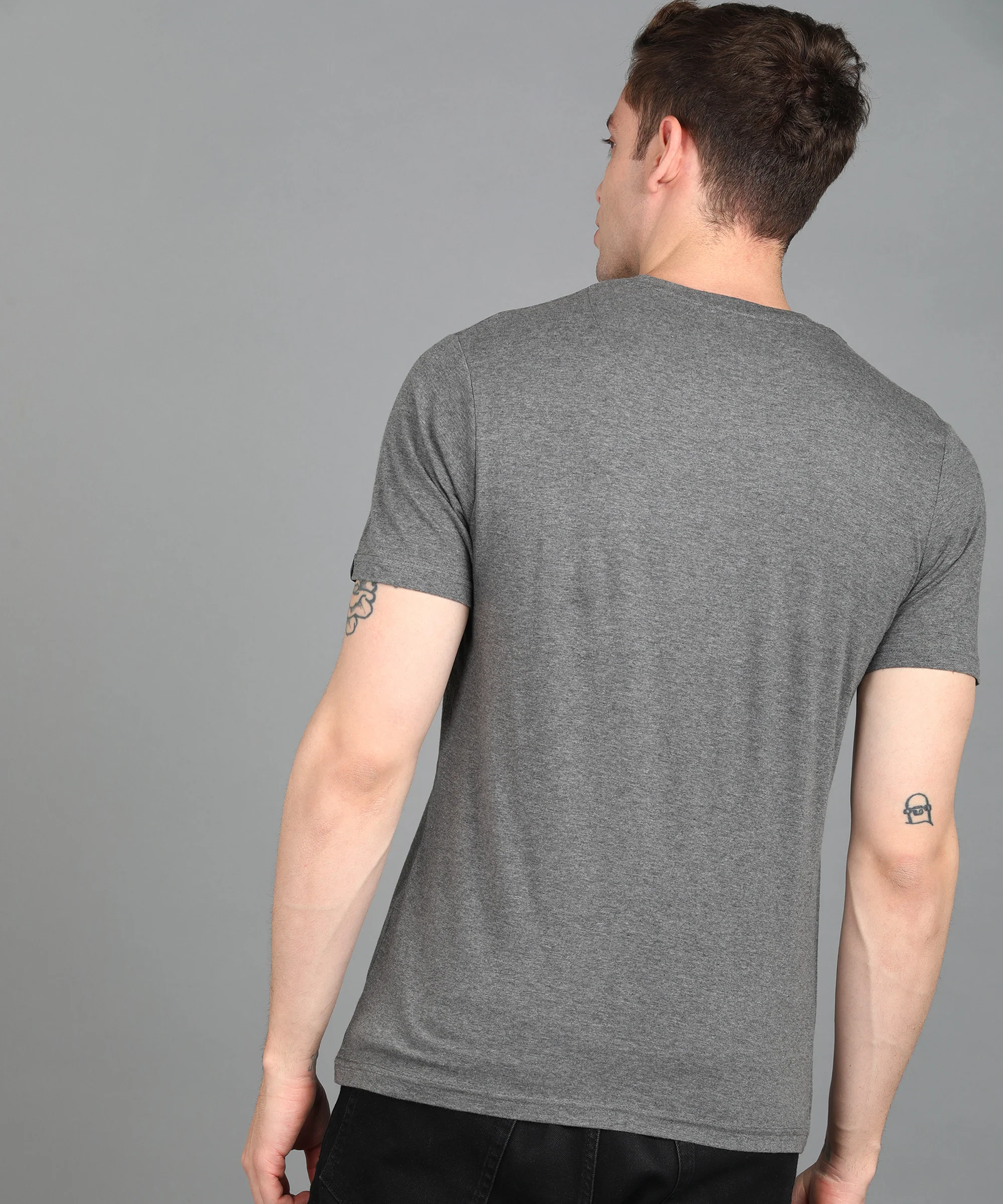Urbano Fashion Men's Grey Graphic Printed Round Neck Half Sleeve Slim Fit Cotton T-Shirt - Image 4