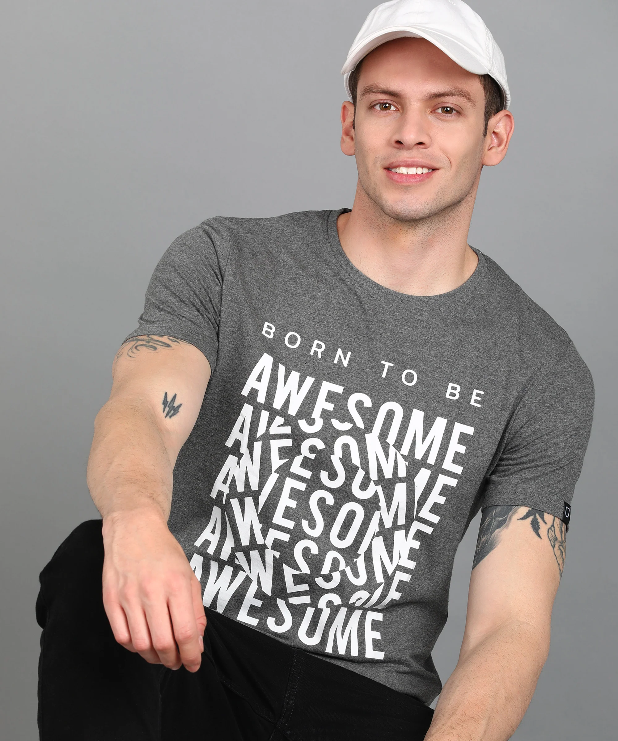 Urbano Fashion Men's Grey Graphic Printed Round Neck Half Sleeve Slim Fit Cotton T-Shirt - Image 4