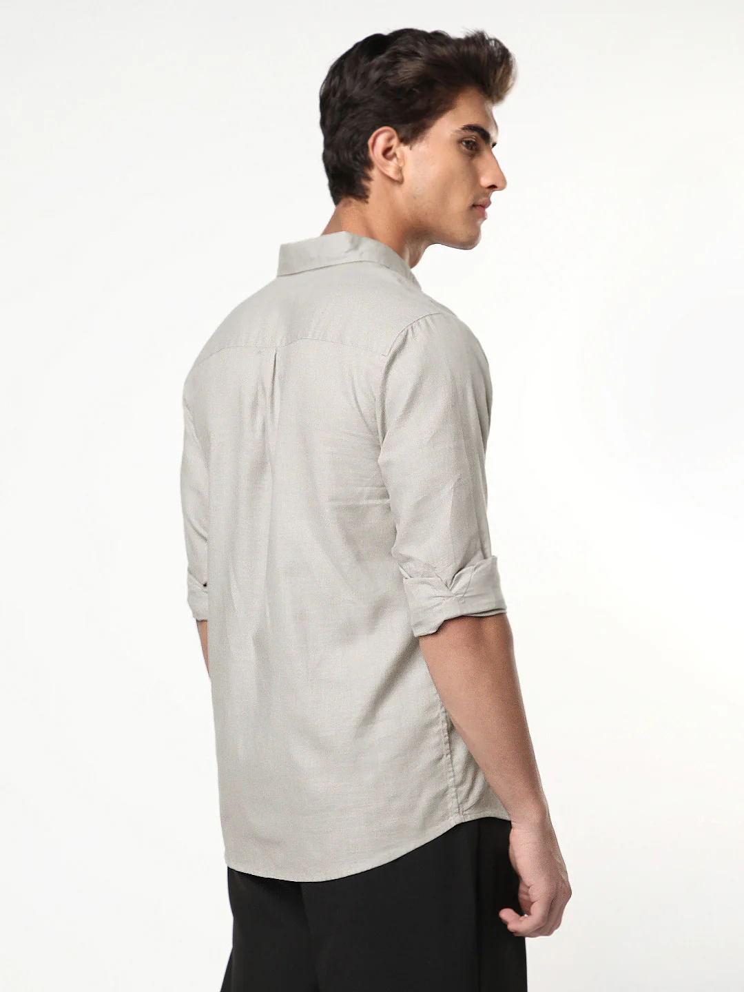 Men's Grey Linen Blend Full Sleeve Relaxed Fit Casual Solid Shirt - Image 3