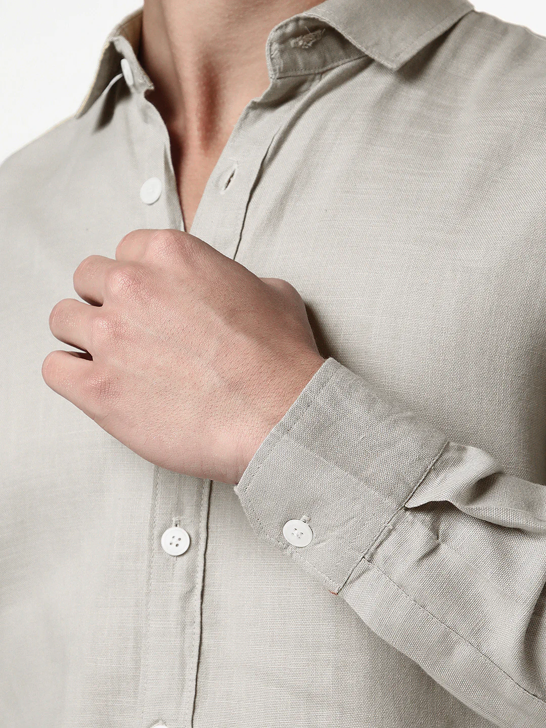 Men's Grey Linen Blend Full Sleeve Relaxed Fit Casual Solid Shirt - Image 5