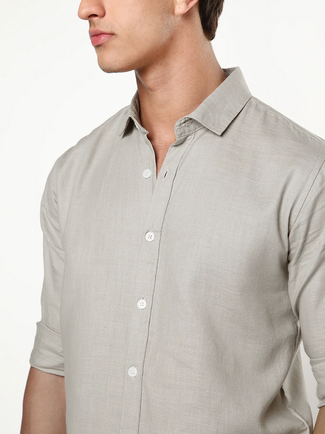 Men's Grey Linen Blend Full Sleeve Relaxed Fit Casual Solid Shirt - Image 6