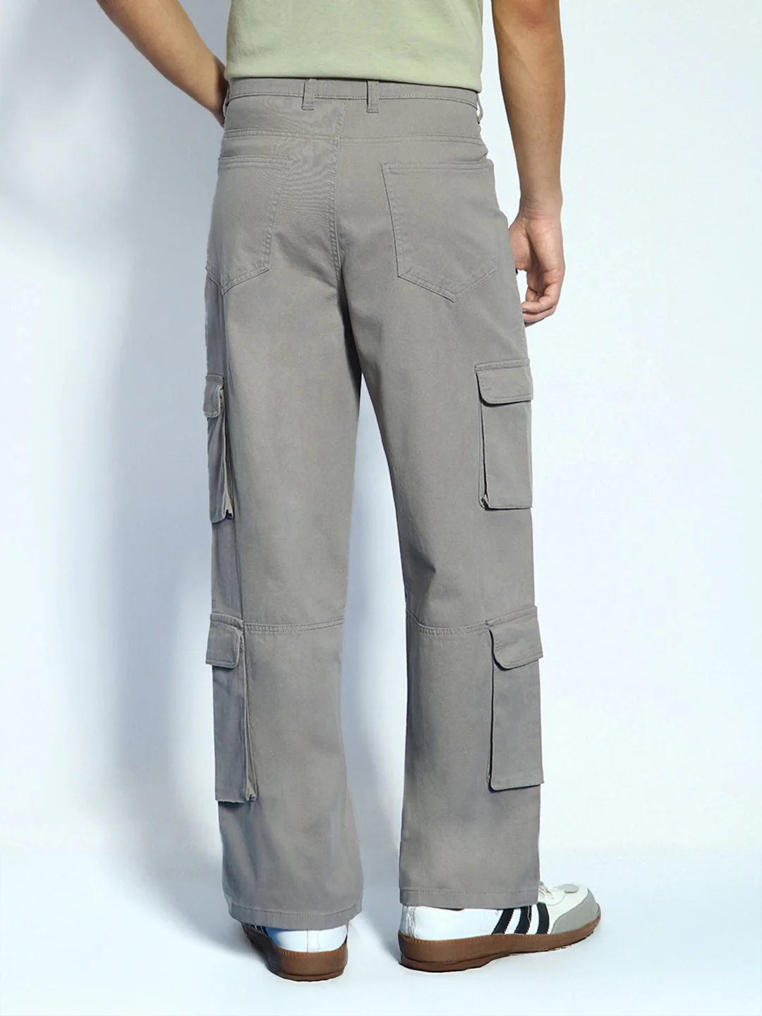 Men's Grey Loose Baggy Fit Cargo Chino Pant with 8 Pockets Stretchable - Image 4