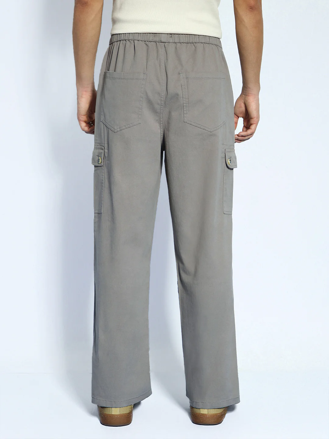Men's Grey Loose Baggy Fit Cargo Jogger Chino Pant with 6 Pockets Stretchable - Image 4