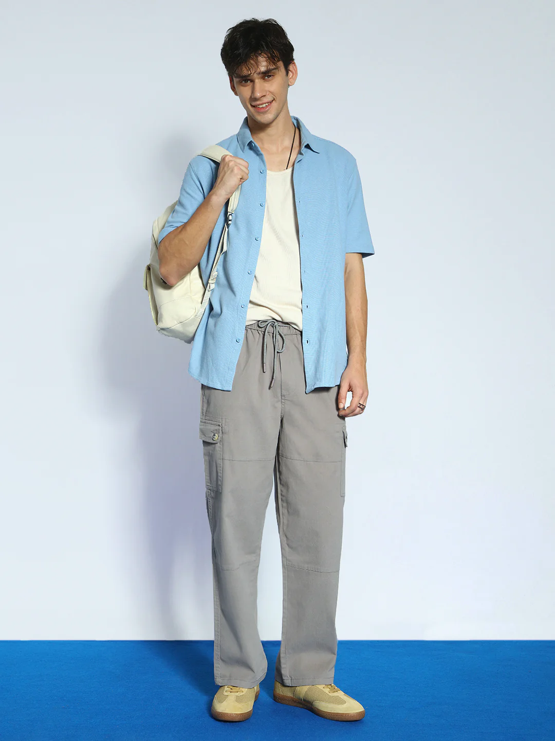 Men's Grey Loose Baggy Fit Cargo Jogger Chino Pant with 6 Pockets Stretchable - Image 5