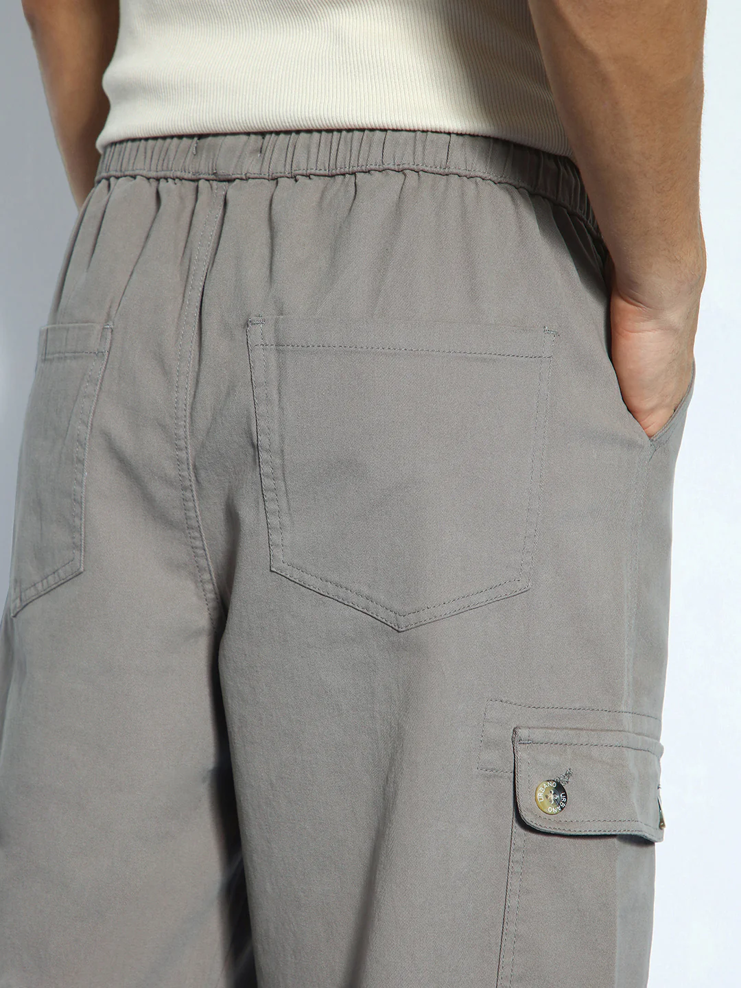 Men's Grey Loose Baggy Fit Cargo Jogger Chino Pant with 6 Pockets Stretchable - Image 8