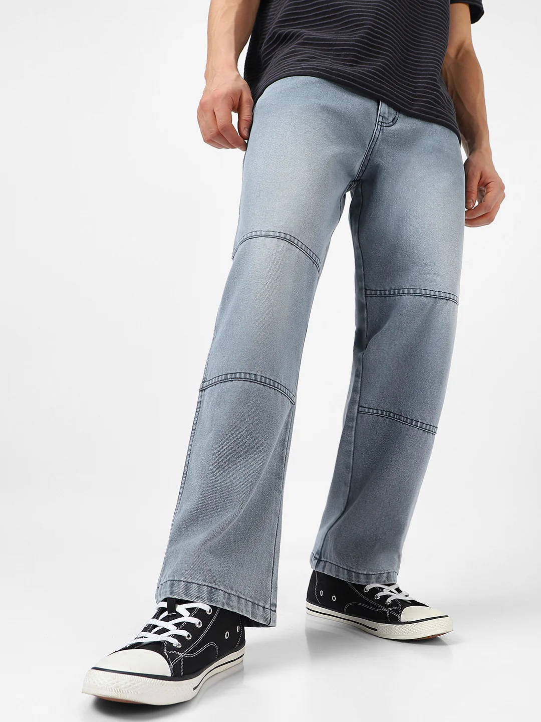 Men's Grey Loose Baggy Fit Cut and Sew Panelled Jeans Non-Stretchable - Image 2