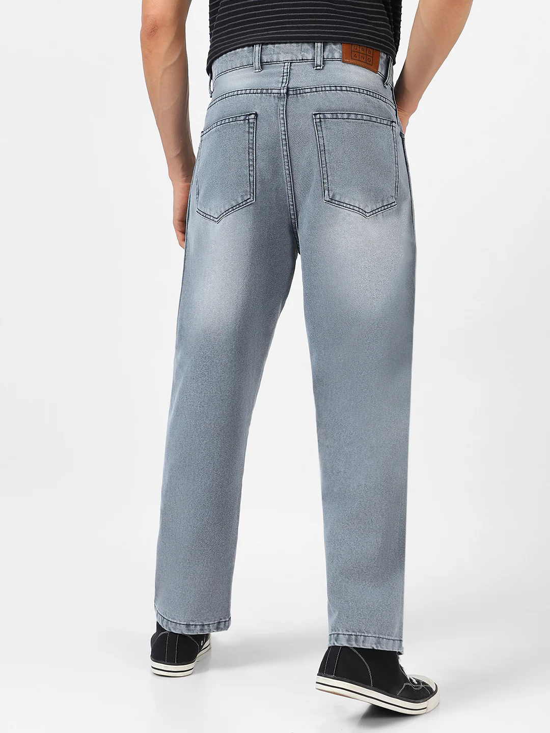 Men's Grey Loose Baggy Fit Cut and Sew Panelled Jeans Non-Stretchable - Image 4