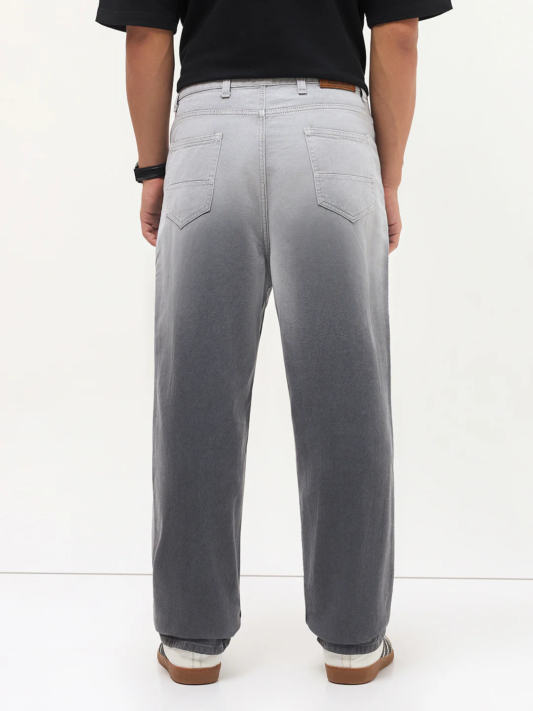 Men's Grey Loose Baggy Fit Heavy Washed Faded Denim Jeans Non-Stretchable - Image 3