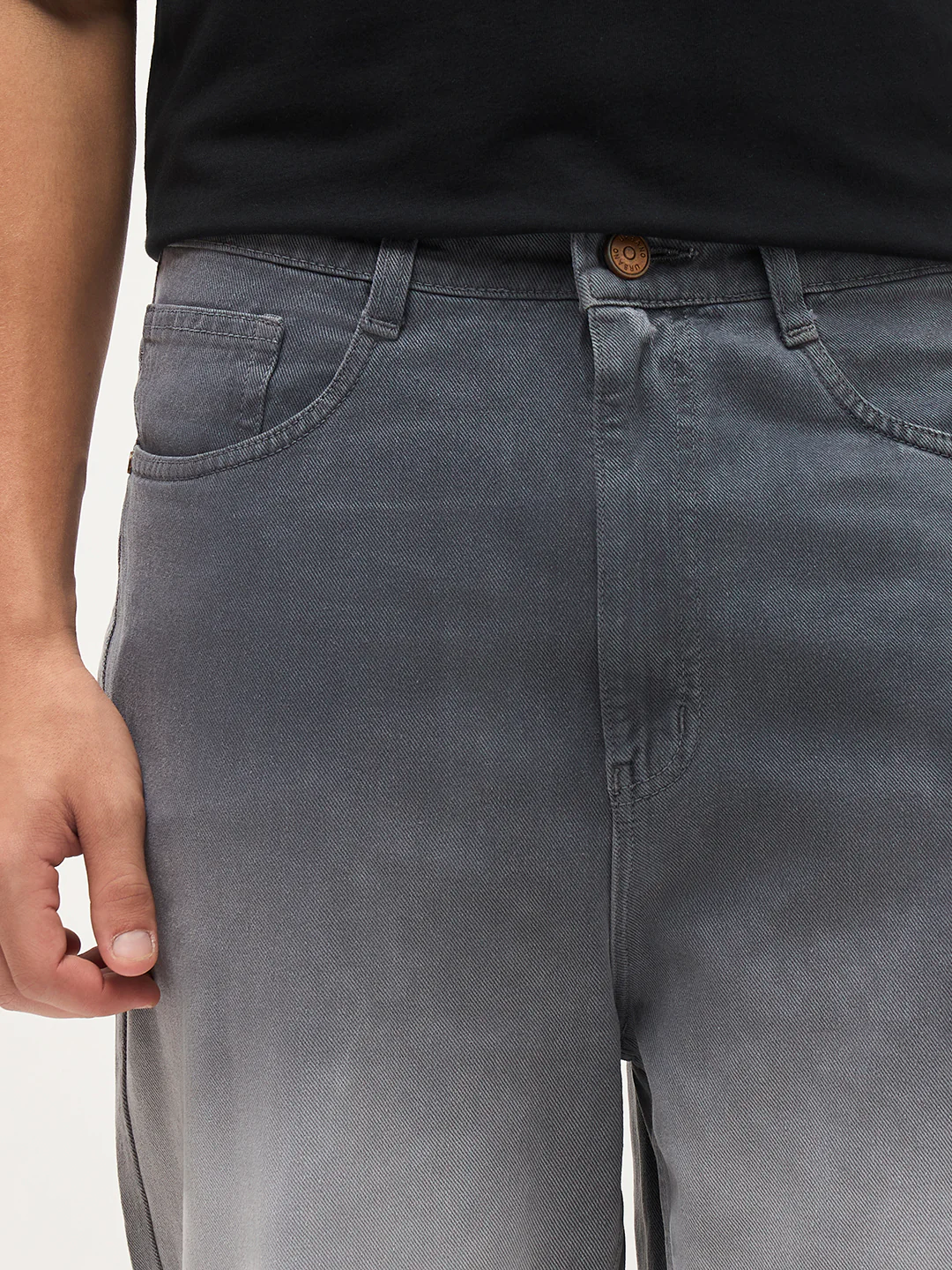 Men's Grey Loose Baggy Fit Heavy Washed Faded Denim Jeans Non-Stretchable - Image 5