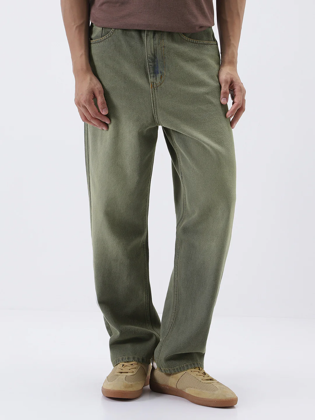 Men's Grey Loose Baggy Fit Heavy Washed Jeans Non-Stretchable - Image 2