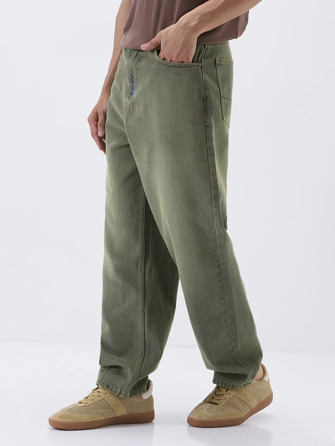 Men's Grey Loose Baggy Fit Heavy Washed Jeans Non-Stretchable - Image 3