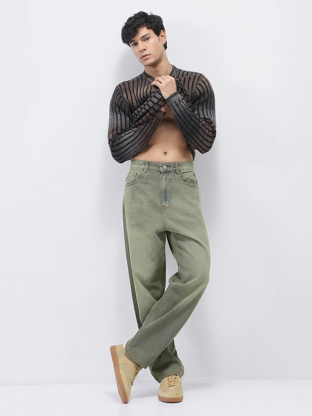 Men's Grey Loose Baggy Fit Heavy Washed Jeans Non-Stretchable - Image 5