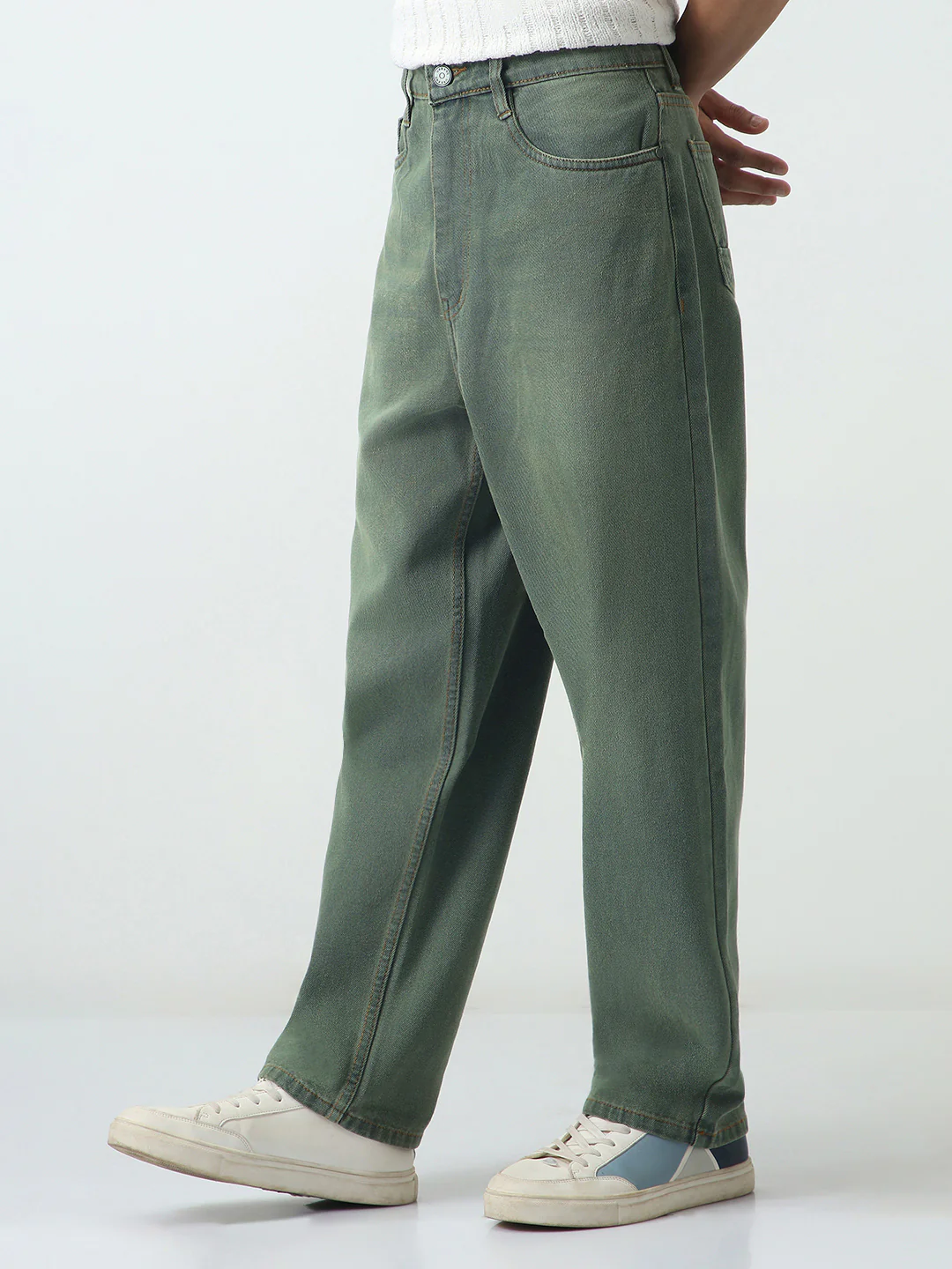 Men's Grey Loose Baggy Fit Heavy Washed Jeans Non-Stretchable - Image 3
