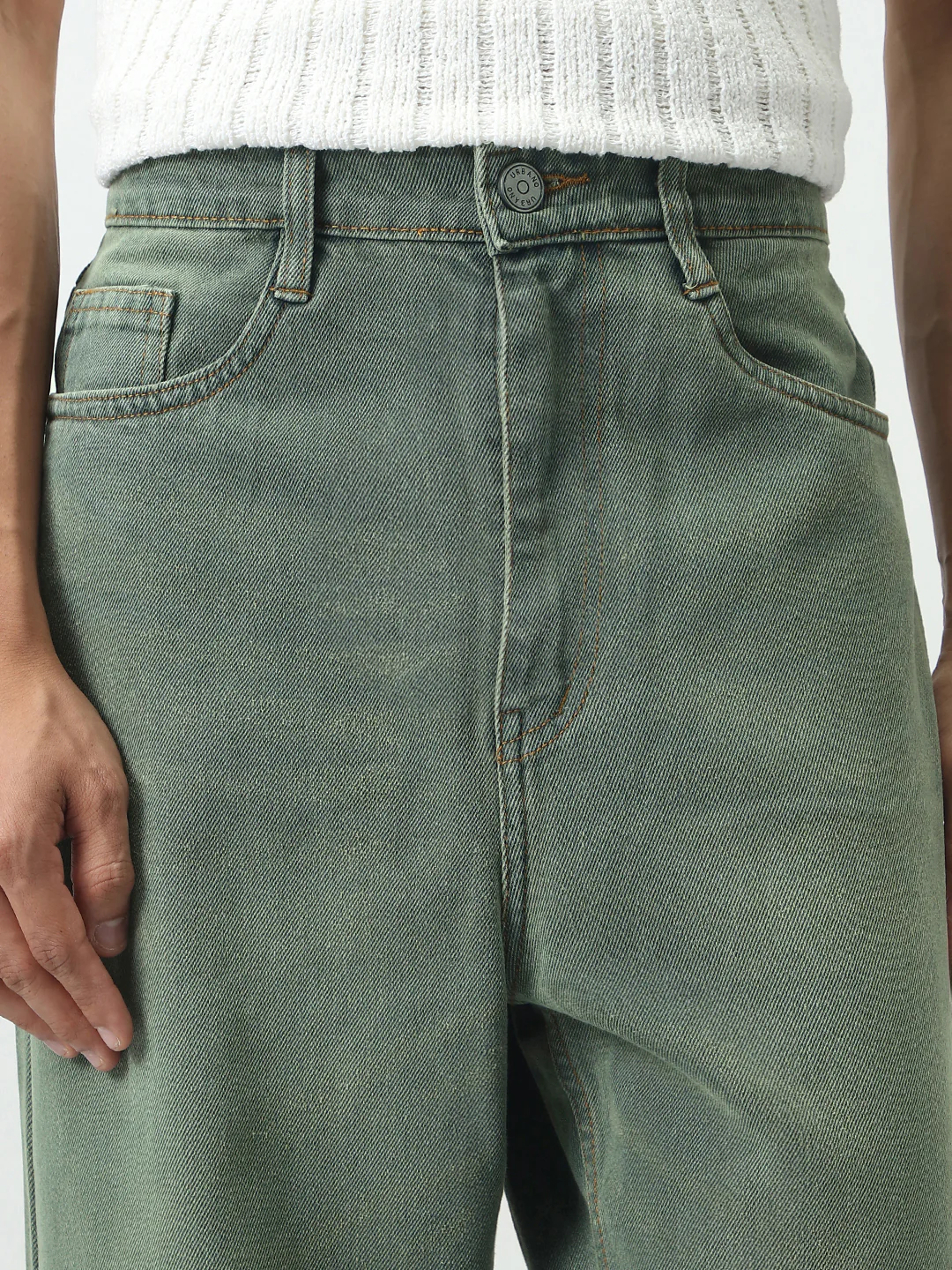 Men's Grey Loose Baggy Fit Heavy Washed Jeans Non-Stretchable - Image 6