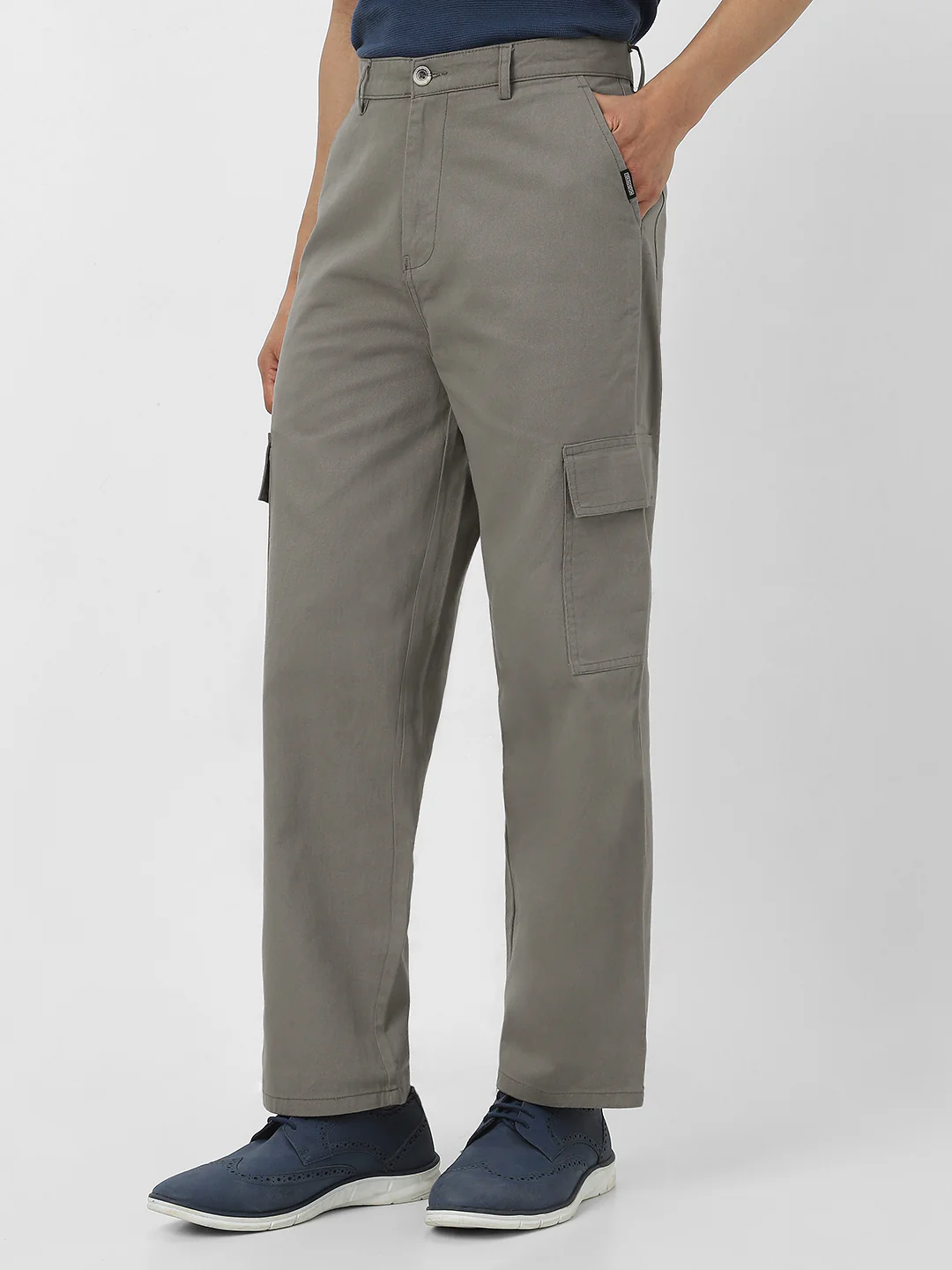 Urbano Fashion Men's Grey Loose Baggy Fit Solid Cargo Chino Pant with 6 Pockets Non-Stretchable - Image 2
