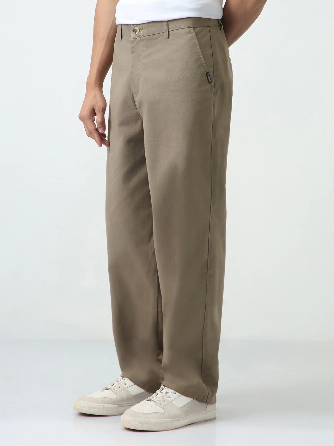 Men's Grey Loose Baggy Fit Solid Chino Trousers Non-Stretchable - Image 3