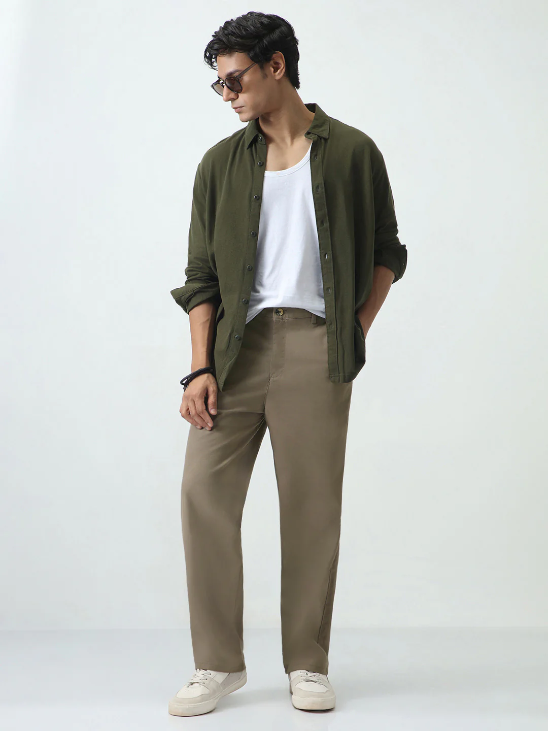 Men's Grey Loose Baggy Fit Solid Chino Trousers Non-Stretchable - Image 5