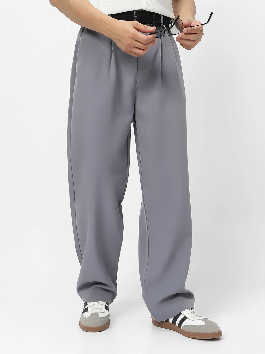 Men's Grey Loose Baggy Fit Solid Korean Pants Stretchable - Image 2