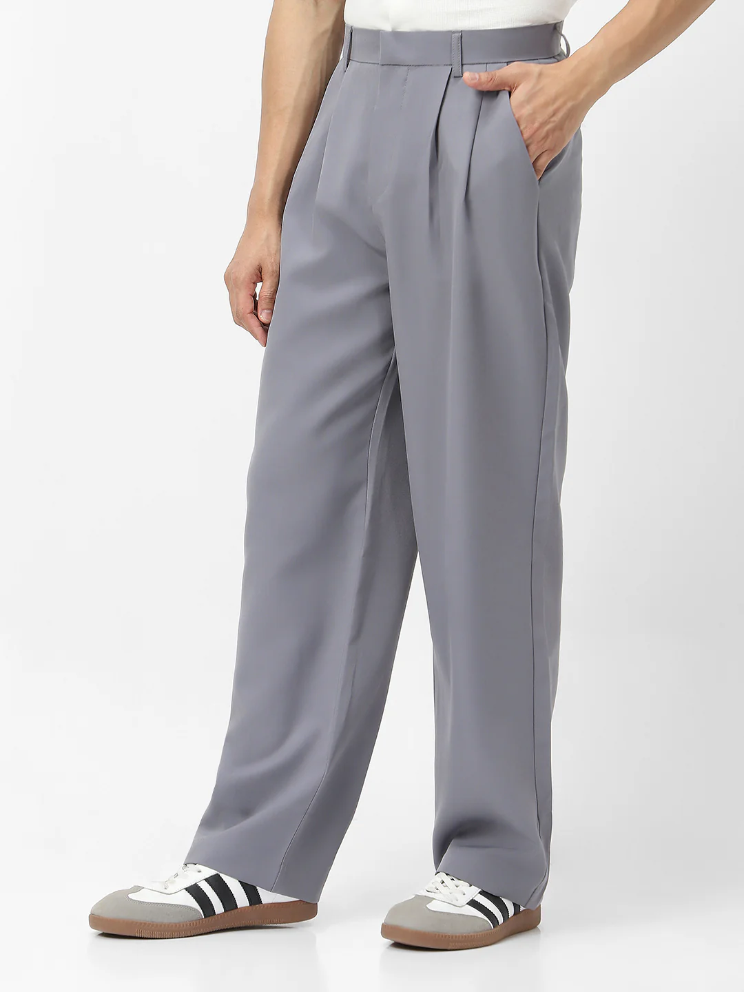 Men's Grey Loose Baggy Fit Solid Korean Pants Stretchable - Image 3