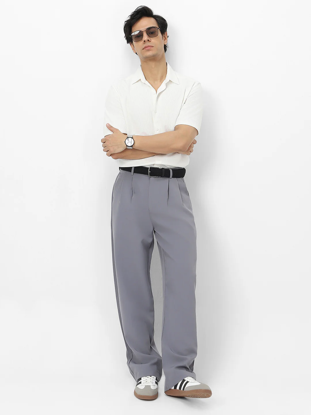 Men's Grey Loose Baggy Fit Solid Korean Pants Stretchable - Image 5