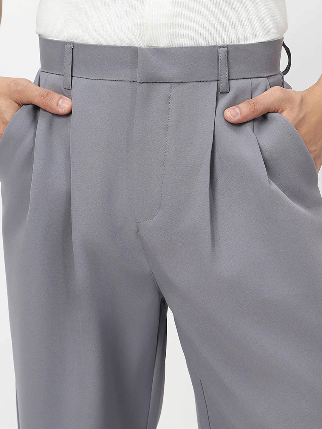 Men's Grey Loose Baggy Fit Solid Korean Pants Stretchable - Image 6