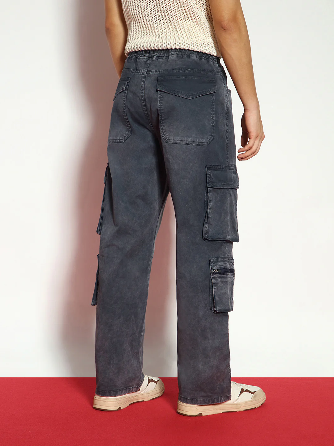 Men's Grey Loose Baggy Fit Travel Cargo Jeans With 8 Pockets Stretchable - Image 3