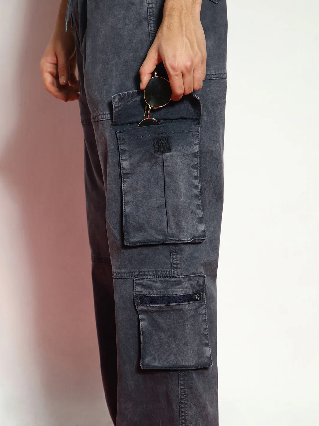Men's Grey Loose Baggy Fit Travel Cargo Jeans With 8 Pockets Stretchable - Image 5