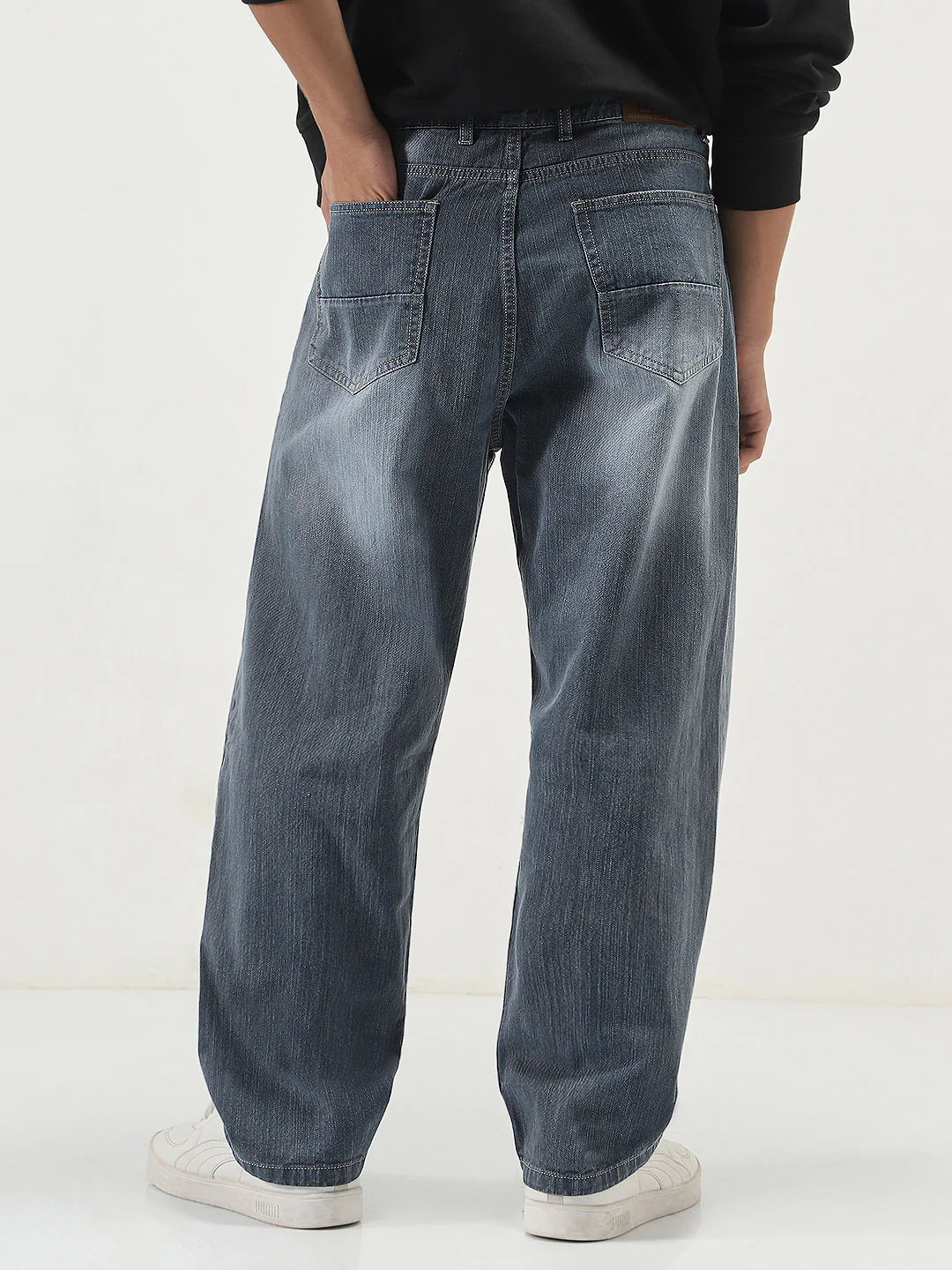 Men's Grey Loose Baggy Fit Washed Denim Jeans Non-Stretchable - Image 3
