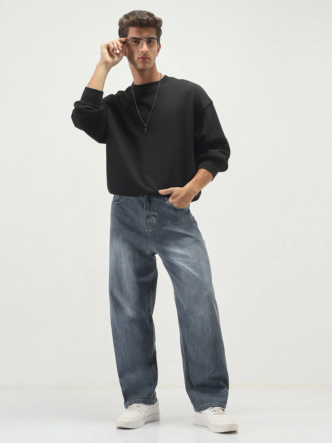 Men's Grey Loose Baggy Fit Washed Denim Jeans Non-Stretchable - Image 4