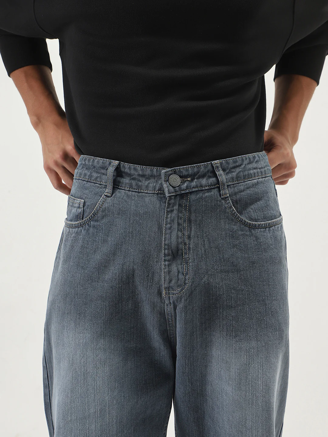 Men's Grey Loose Baggy Fit Washed Denim Jeans Non-Stretchable - Image 5