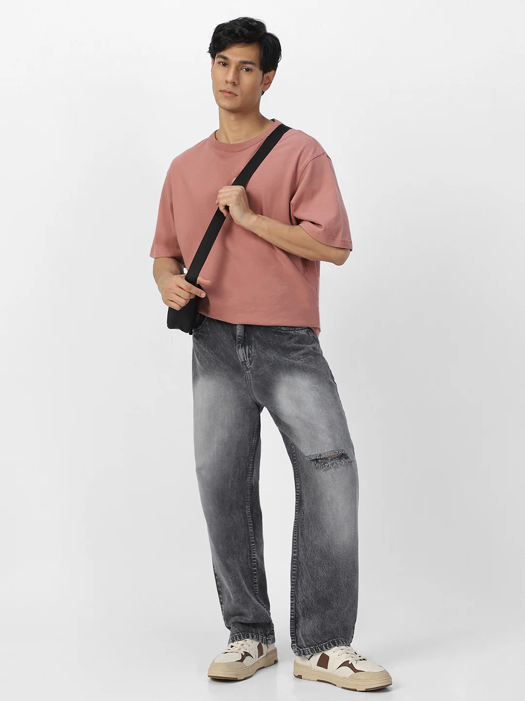 Men's Grey Loose Baggy Fit Washed Distressed/Torn Jeans Non-Stretchable - Image 5