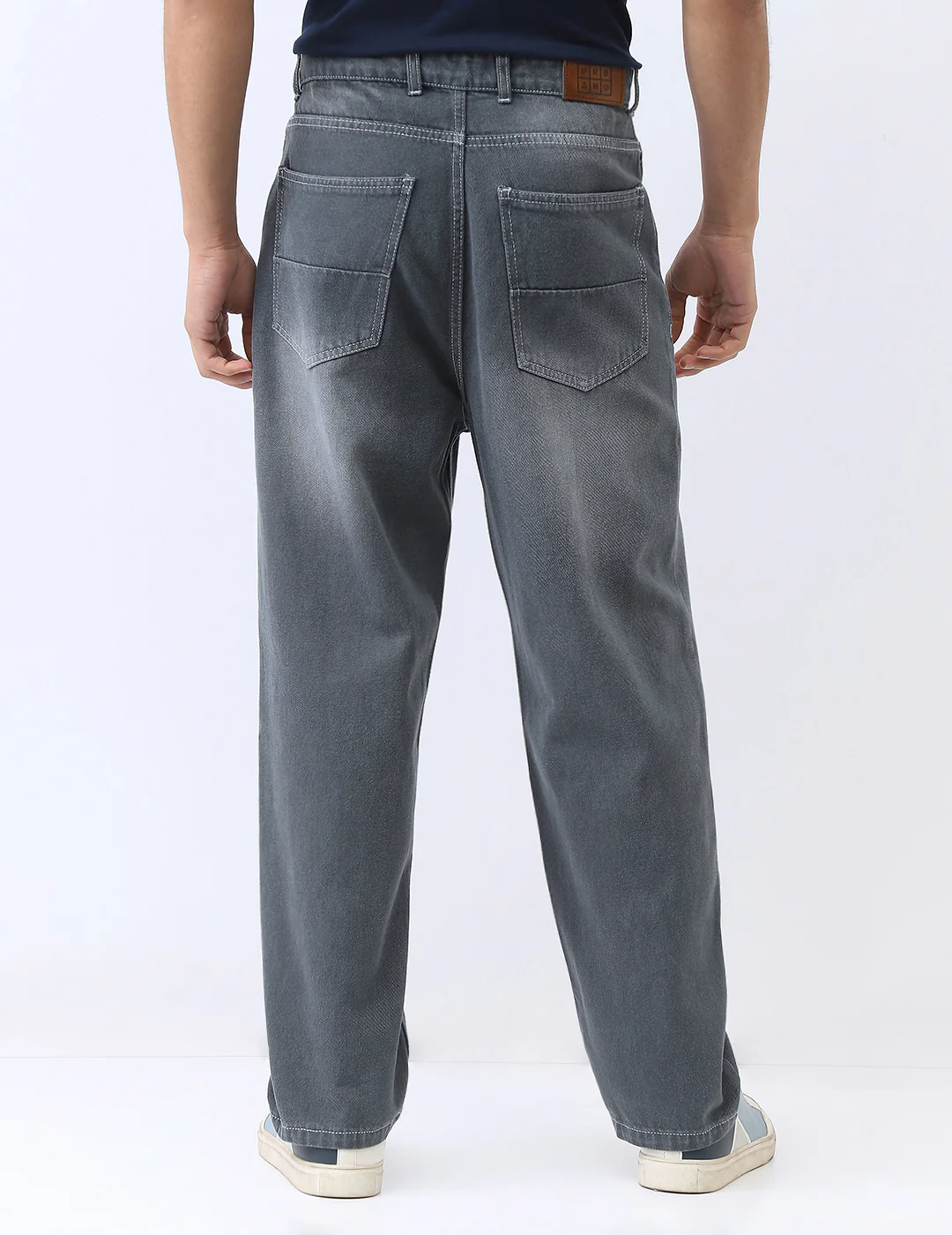 Men's Grey Loose Baggy Fit Washed Jeans Non-Stretchable - Image 4