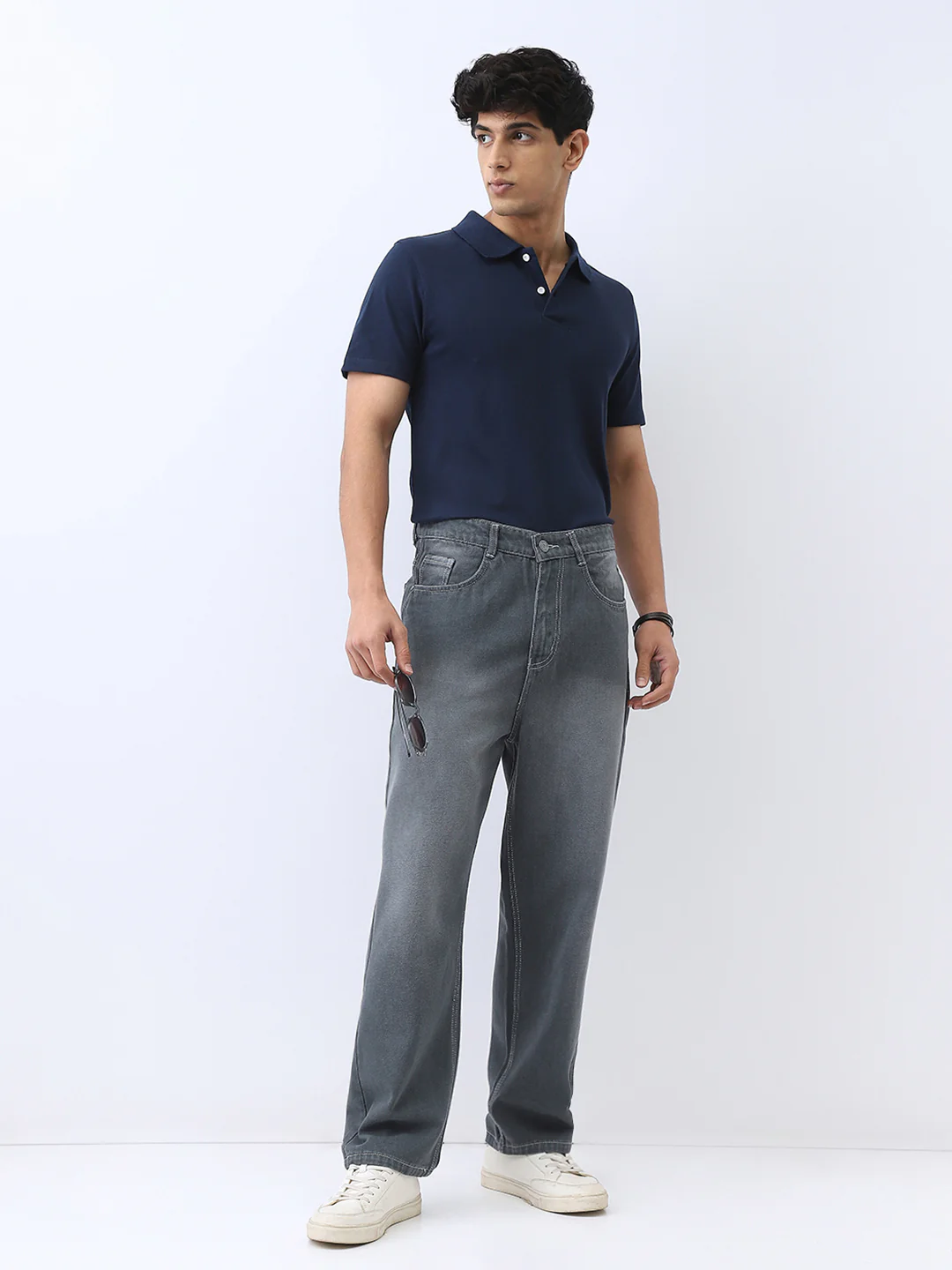 Men's Grey Loose Baggy Fit Washed Jeans Non-Stretchable - Image 5