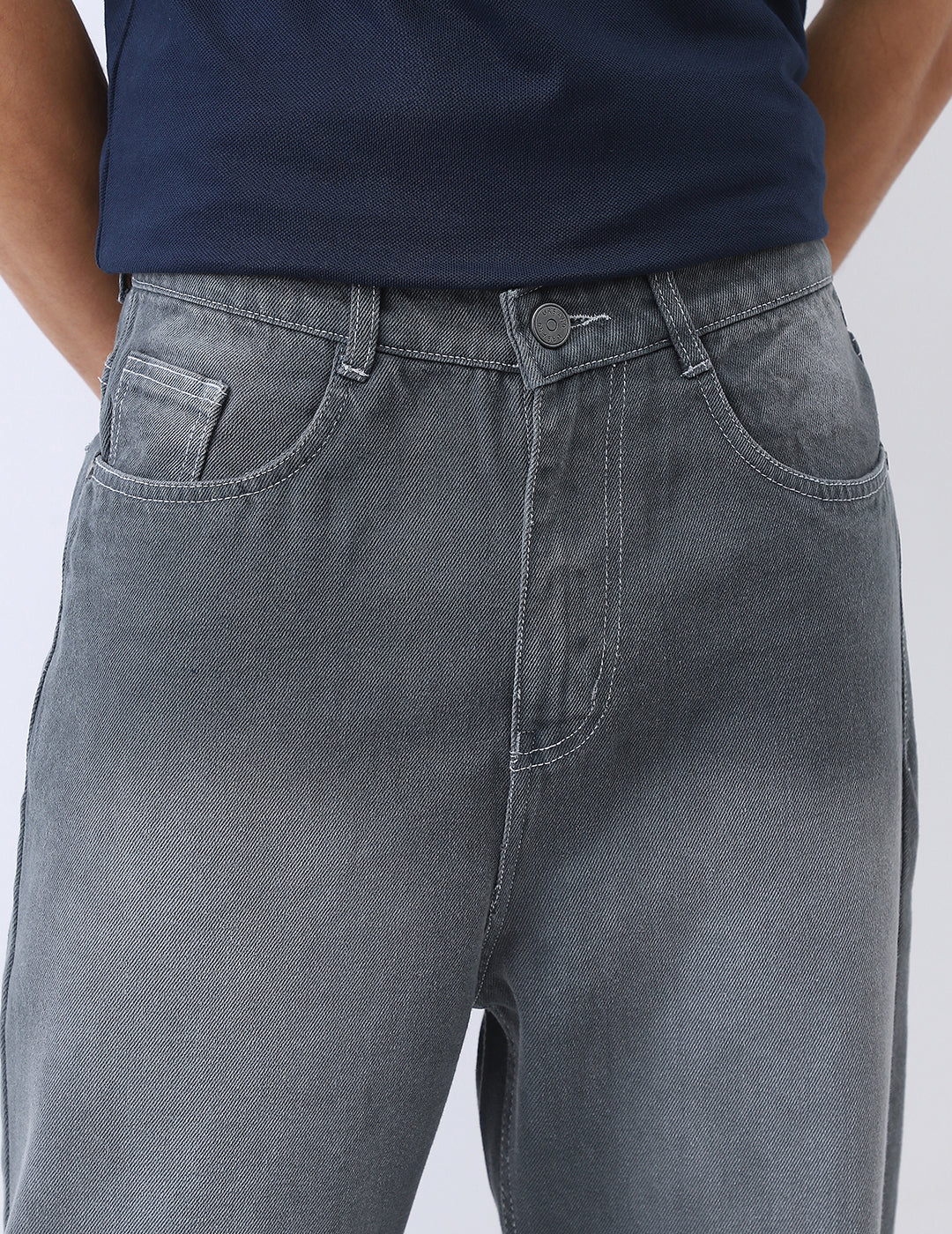 Men's Grey Loose Baggy Fit Washed Jeans Non-Stretchable - Image 6
