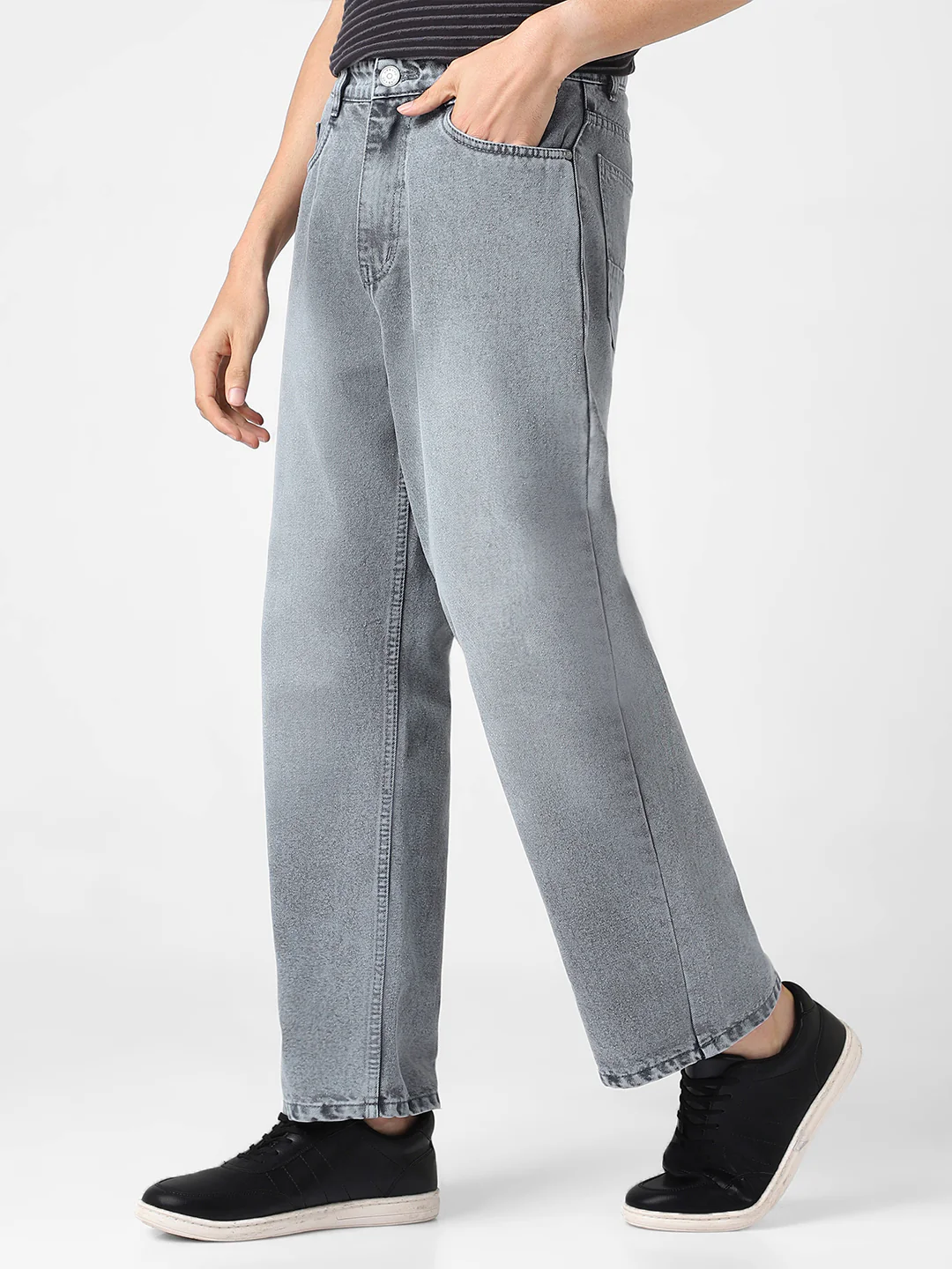 Men's Grey Loose Baggy Fit Washed Jeans Non-Stretchable - Image 2