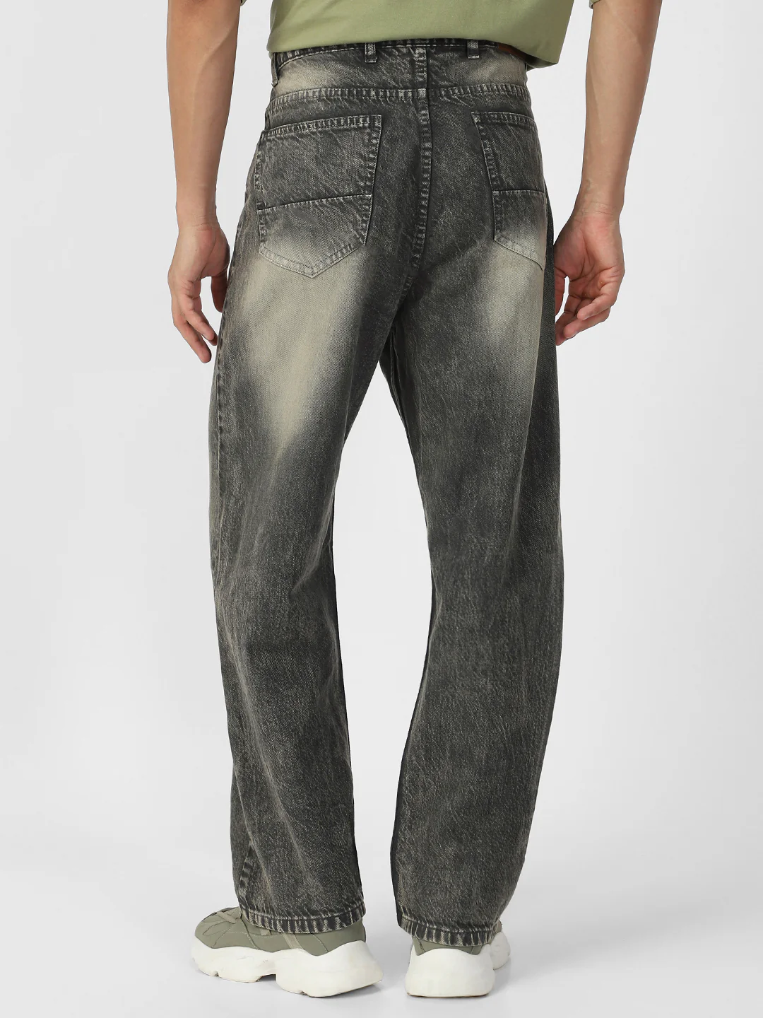 Men's Grey Loose Baggy Fit Washed Jeans Non-Stretchable - Image 3