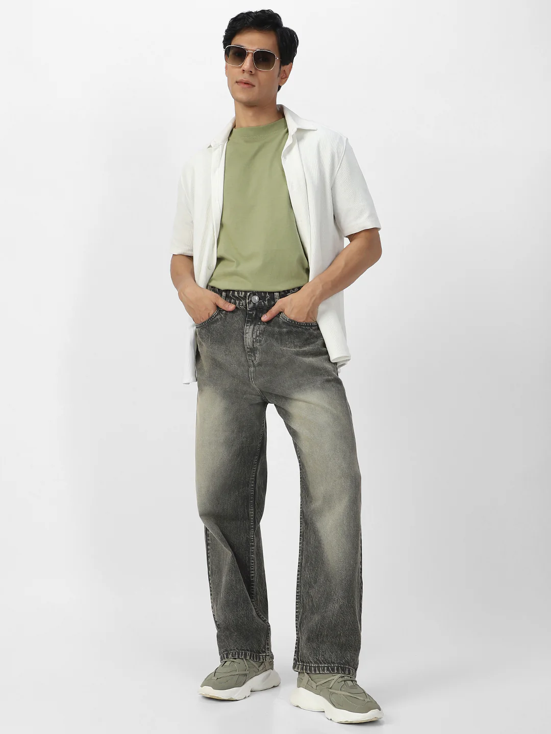 Men's Grey Loose Baggy Fit Washed Jeans Non-Stretchable - Image 4
