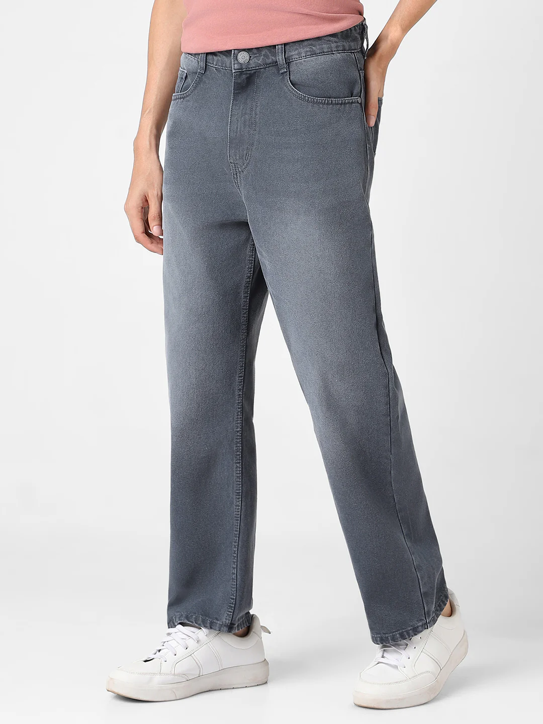 Men's Grey Loose Baggy Fit Washed Jeans Non-Stretchable - Image 3