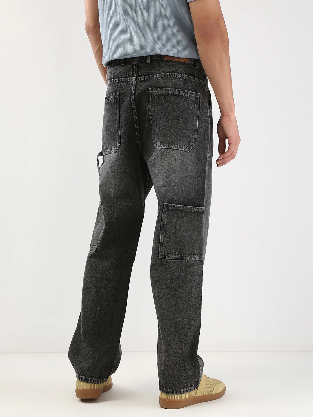 Men's Grey Loose Fit Cargo Carpenter Jeans With 6 Pockets Non-Stretchable - Image 3