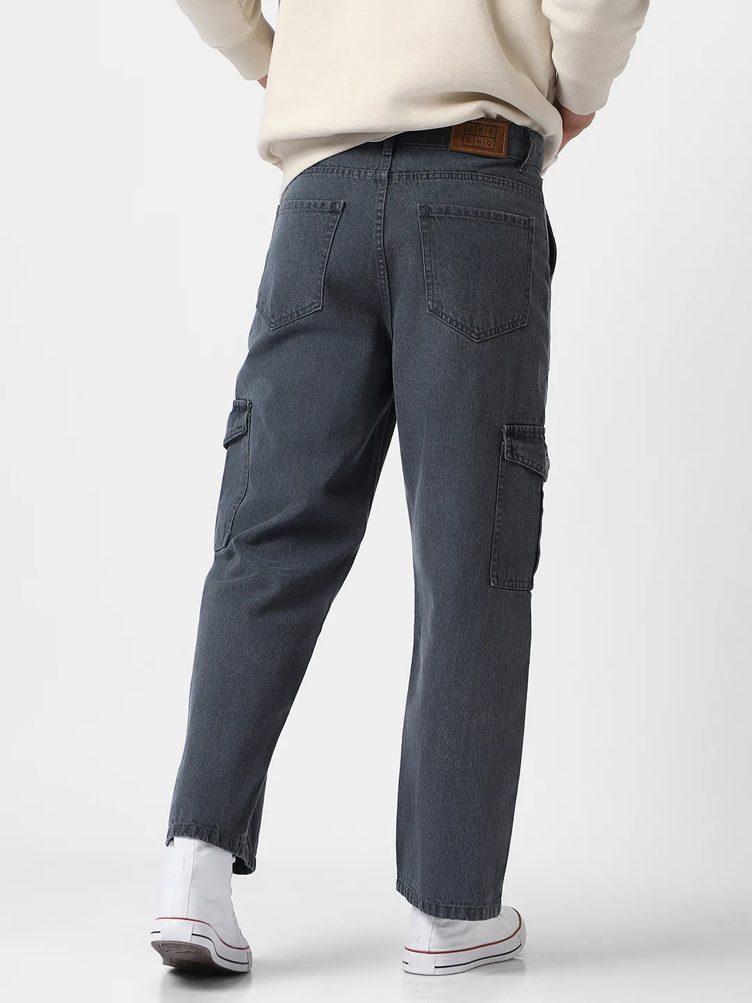 Men's Grey Loose Fit Cargo Jeans with 6 Pockets Non-Stretchable - Image 3
