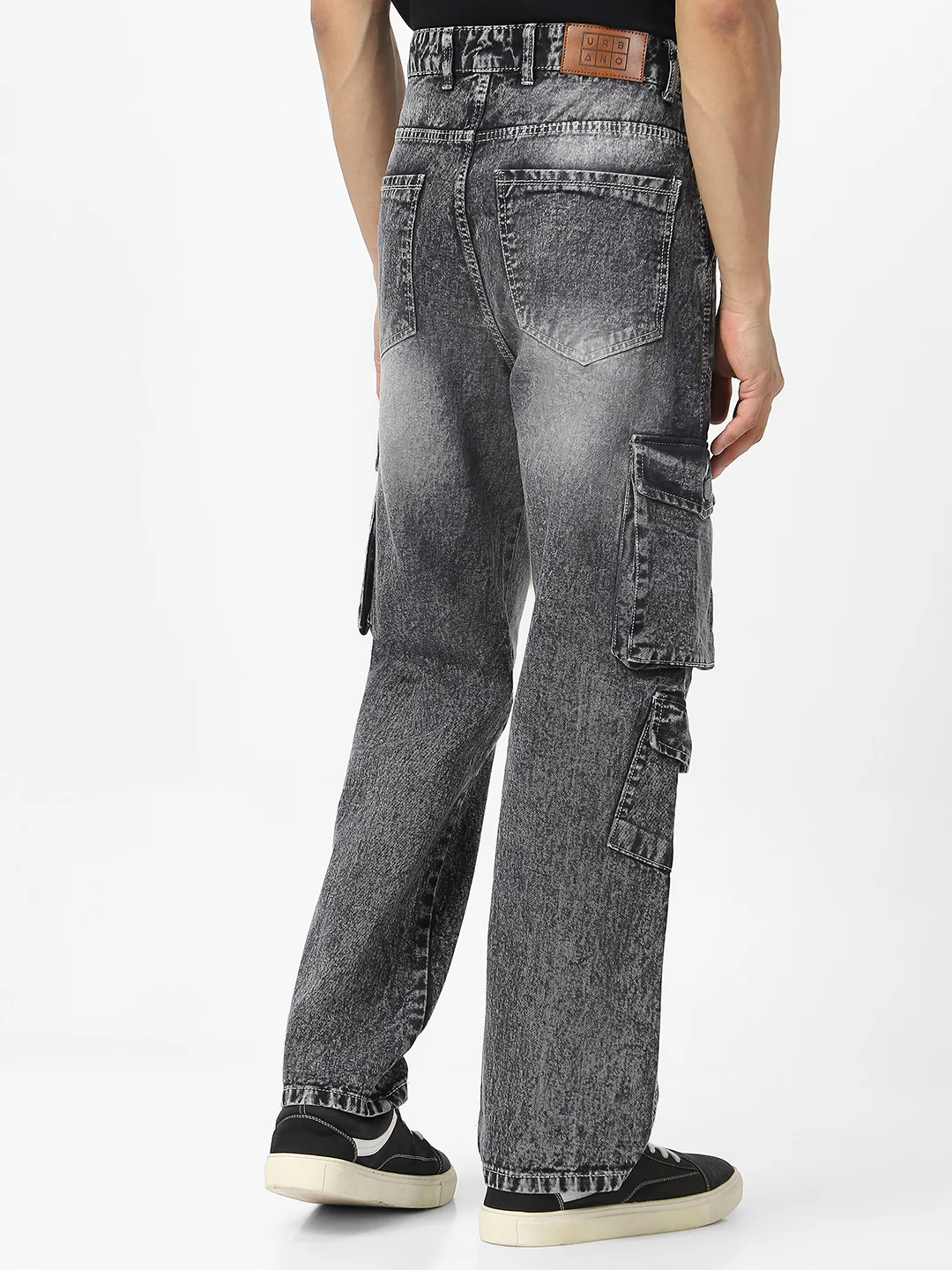 Men's Grey Loose Baggy Fit Washed Cargo Jeans with 7 Pockets Non-Stretchable - Image 3