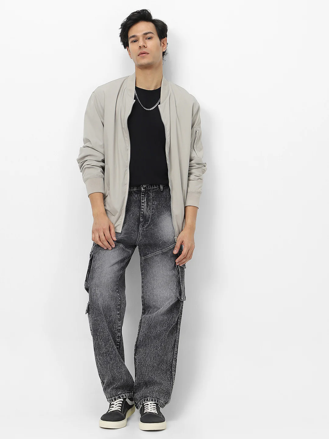 Men's Grey Loose Baggy Fit Washed Cargo Jeans with 7 Pockets Non-Stretchable - Image 4