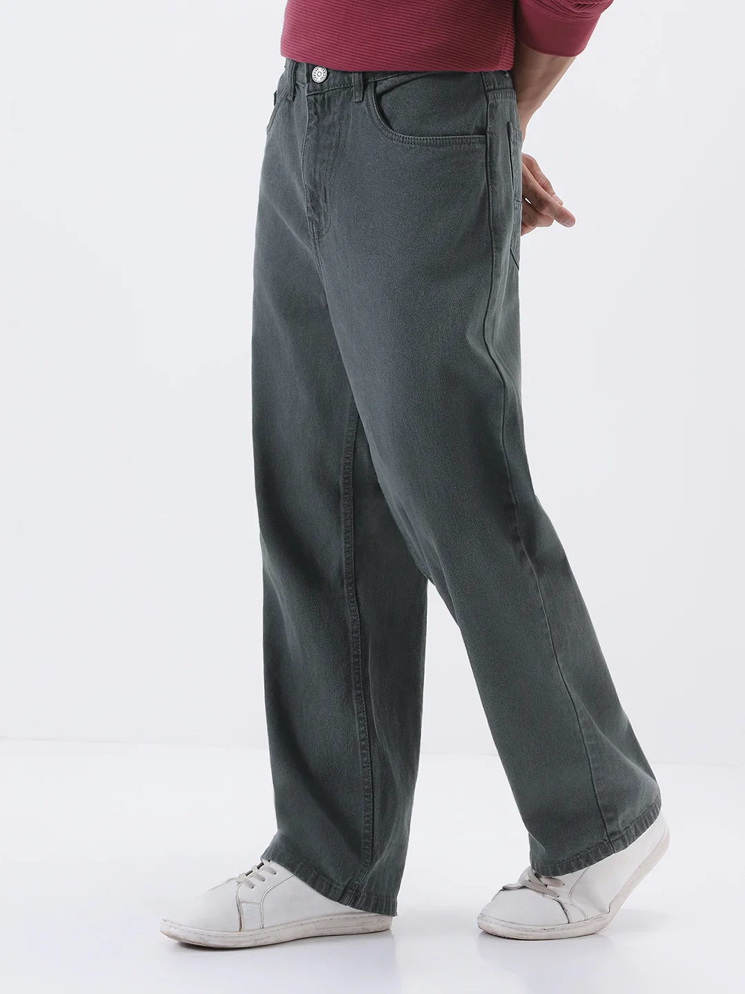 Men's Grey Loose Fit Washed Jeans Non-Stretchable - Image 2
